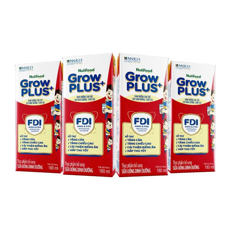 Sữa dinh dưỡng hương vani Grow Plus+ NutiFood lốc 4 hộp x 180ml